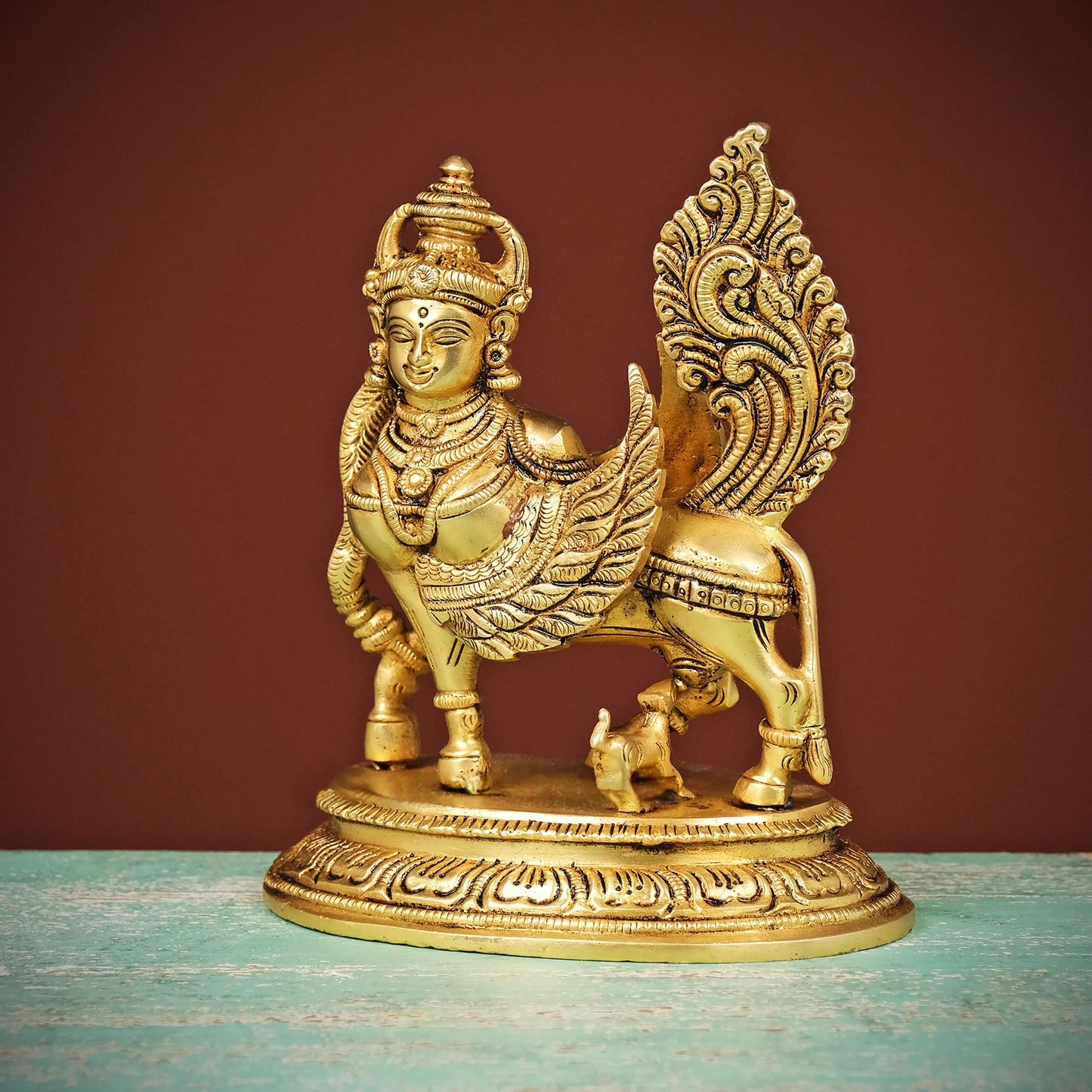 Brassaura® Brass Kamdhenu Cow Statue | Height 6.5 Inches