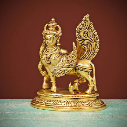 Brassaura® Brass Kamdhenu Cow Statue | Height 6.5 Inches
