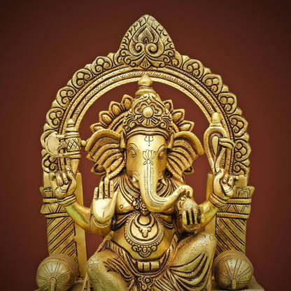 Brassaura® Brass Ganesha Statue on Sinhasan | Height 17 Inches
