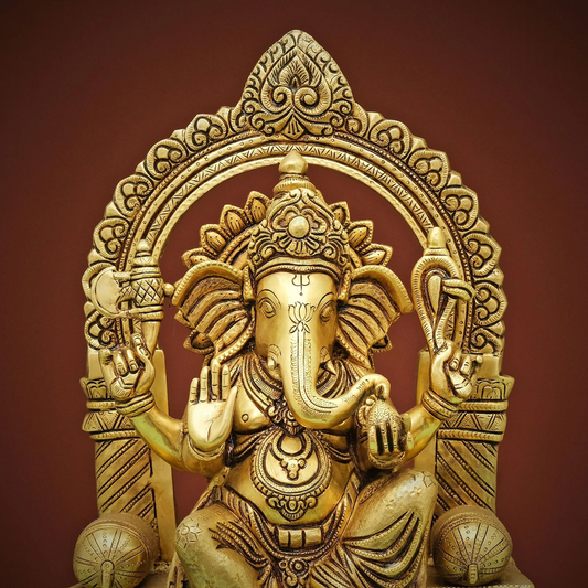Brassaura® Brass Ganesha Statue on Sinhasan | Height 17 Inches