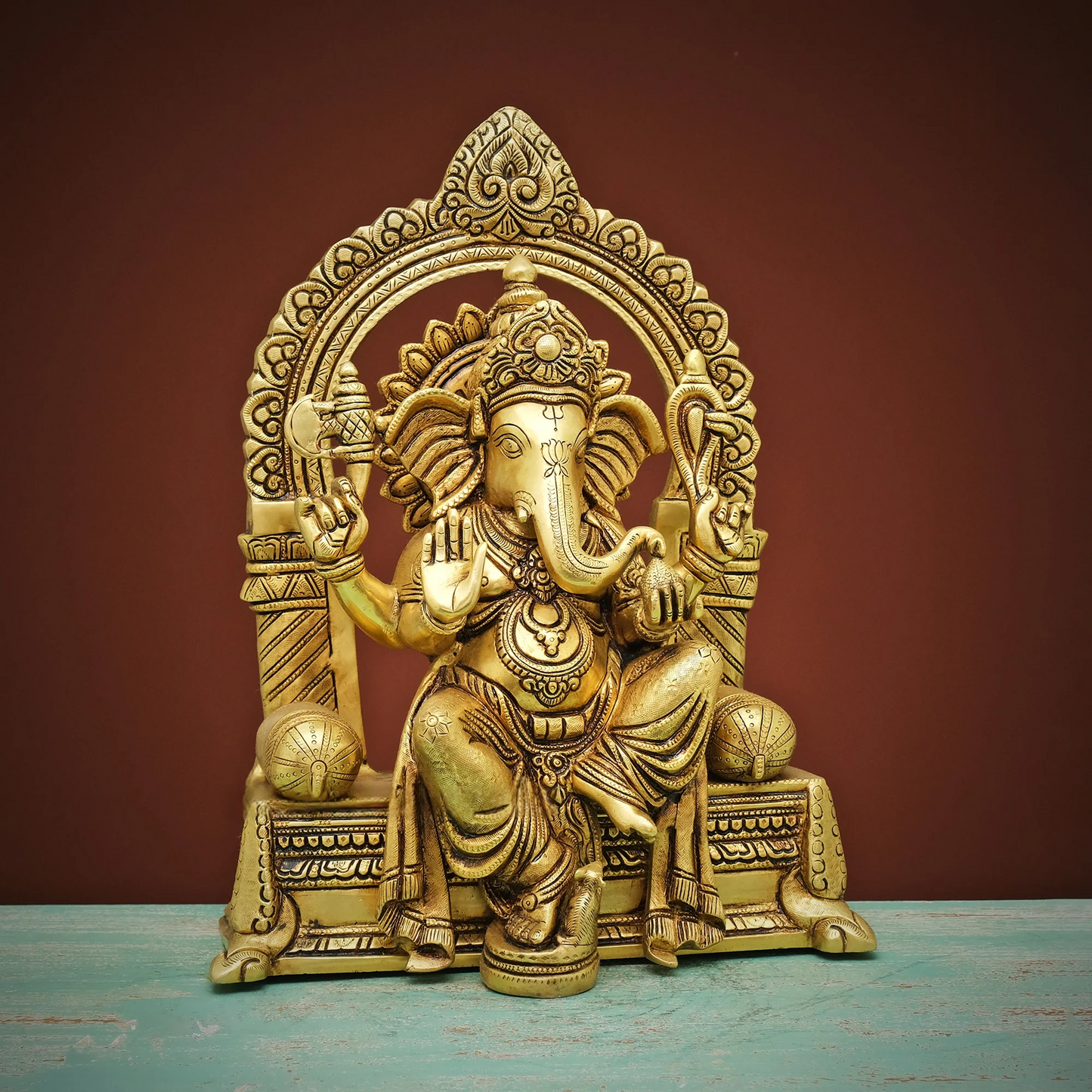 Brassaura® Brass Ganesha Statue on Sinhasan | Height 17 Inches