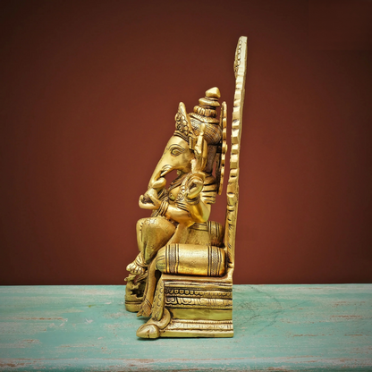 Brassaura® Brass Ganesha Statue on Sinhasan | Height 17 Inches