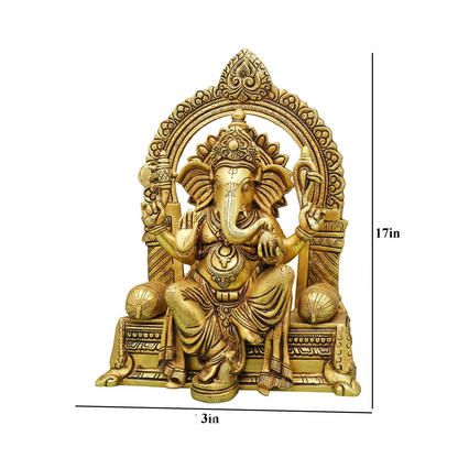 Brassaura® Brass Ganesha Statue on Sinhasan | Height 17 Inches
