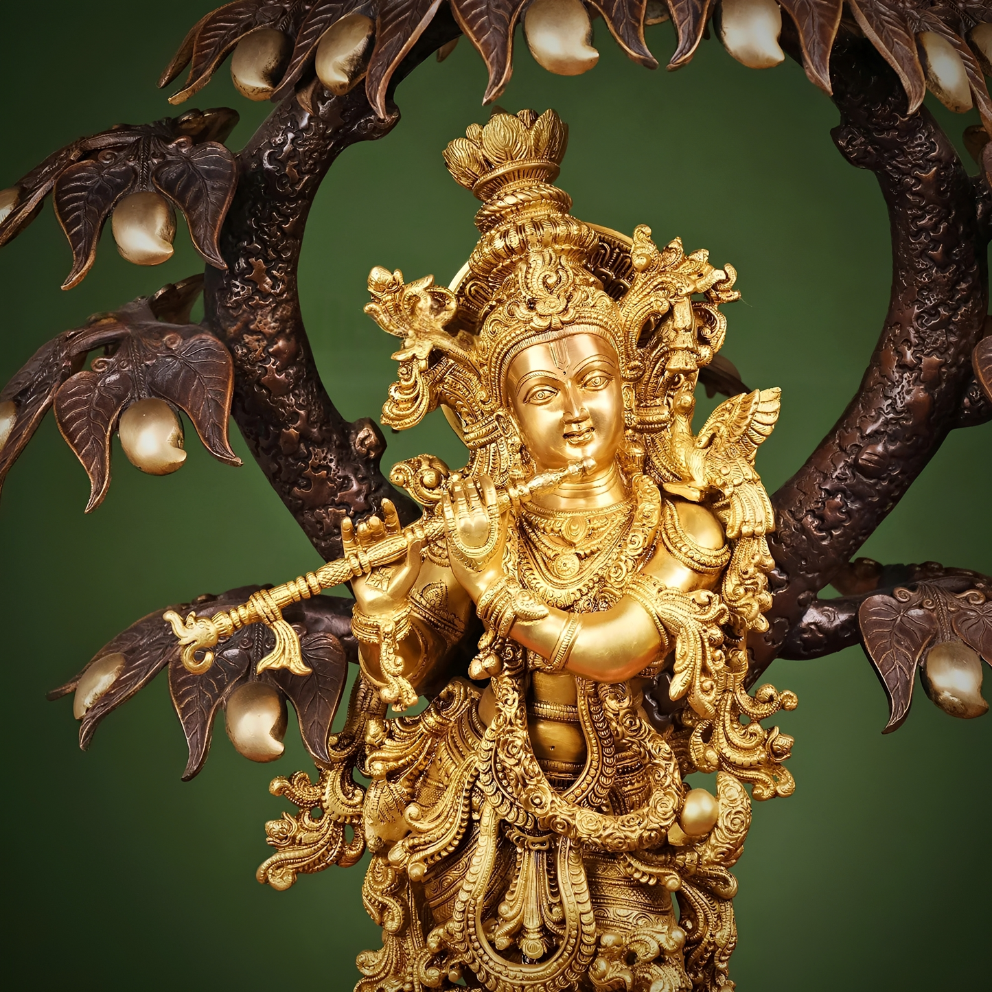 Brassaura® Brass Krishna Under Tree Showpiece for Home Temple | Height 34 Inches