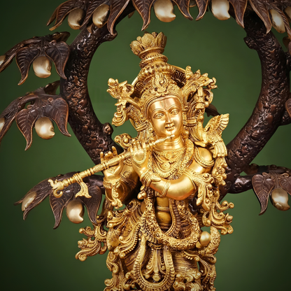 Brassaura® Brass Krishna Under Tree Showpiece for Home Temple | Height 34 Inches