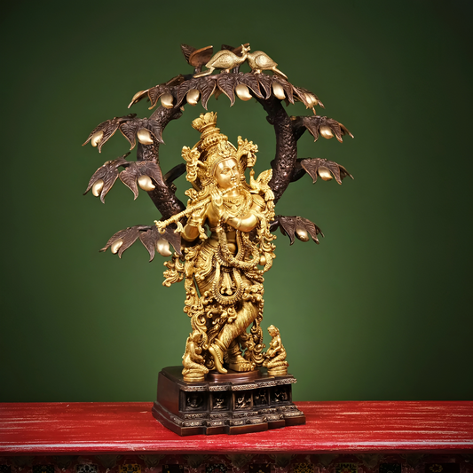 Brassaura® Brass Krishna Under Tree Showpiece for Home Temple | Height 34 Inches
