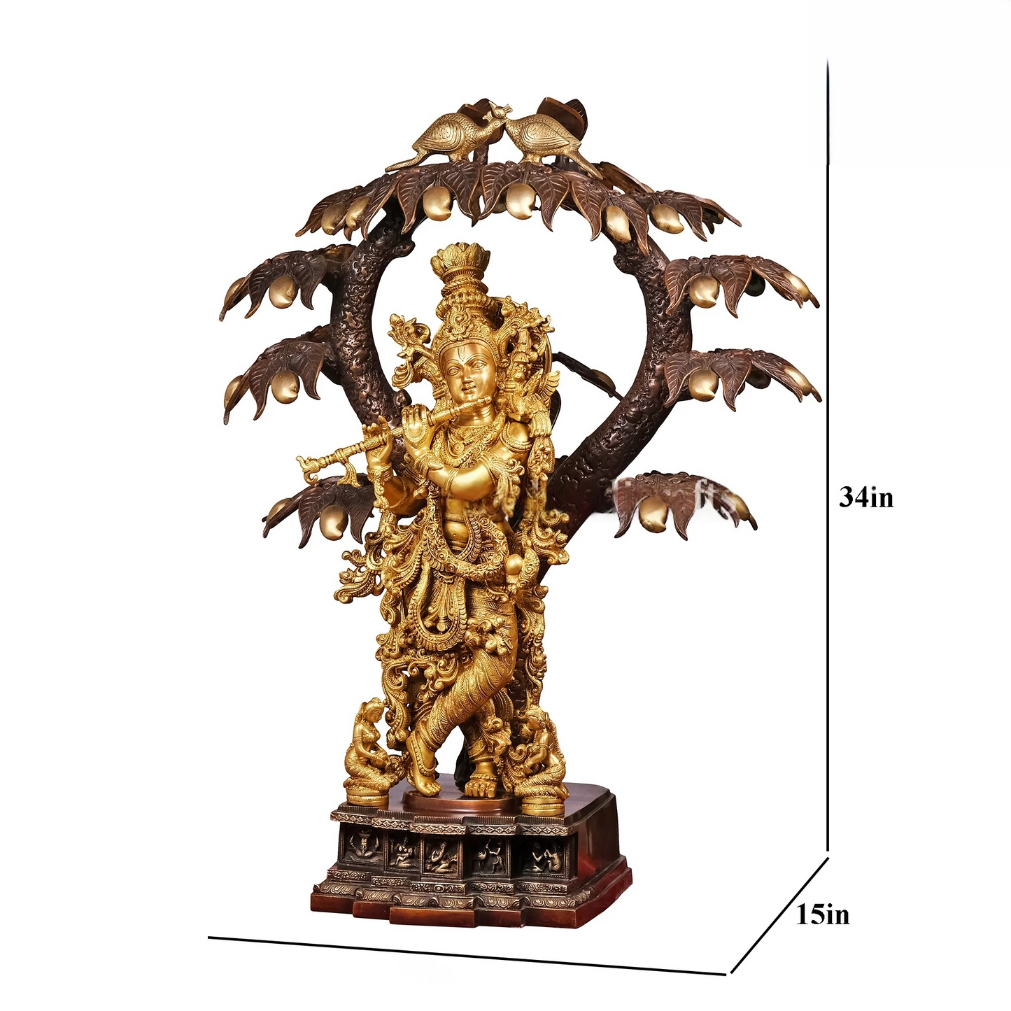 Brassaura® Brass Krishna Under Tree Showpiece for Home Temple | Height 34 Inches