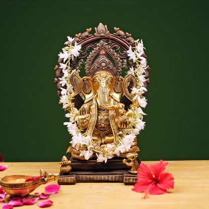 Brassaura® Brass Ganesha Statue with Prabhavali | Height 13 Inches
