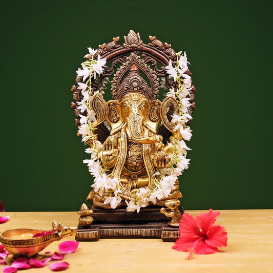Brassaura® Brass Ganesha Statue with Prabhavali | Height 13 Inches