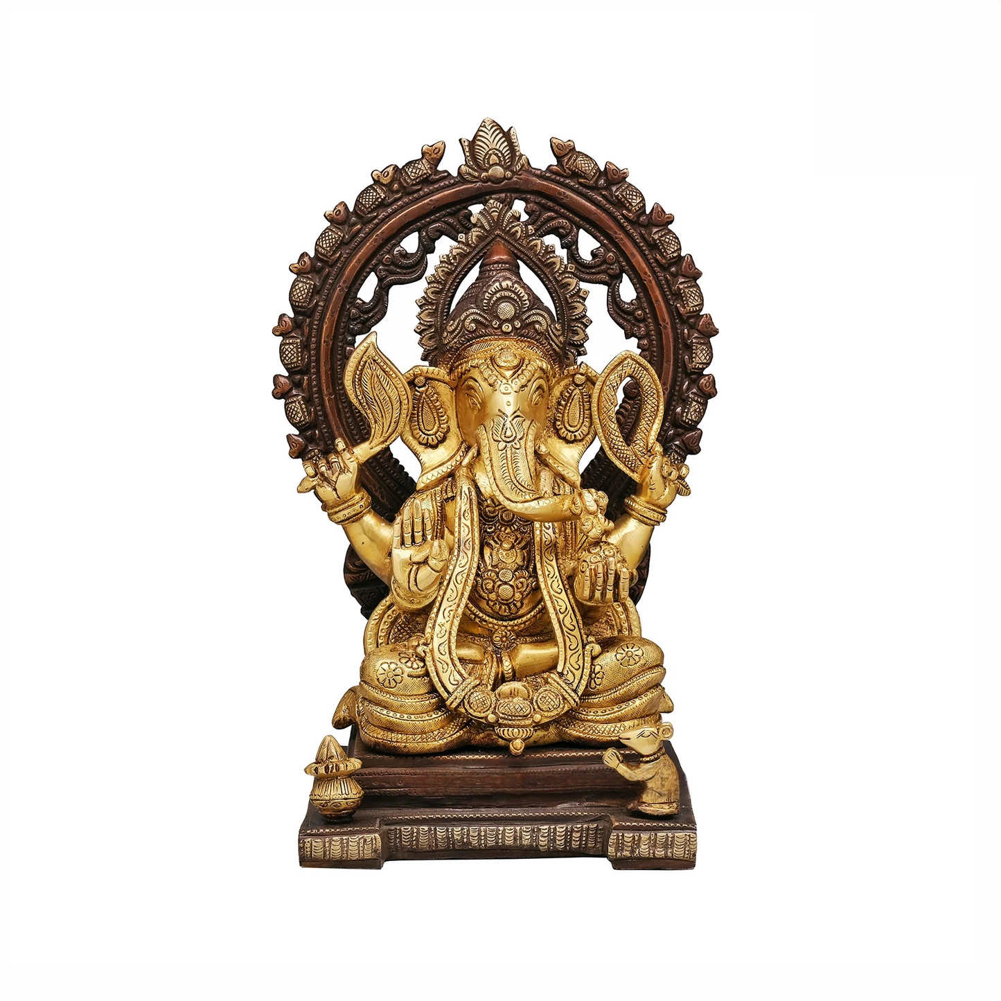 Brassaura® Brass Ganesha Statue with Prabhavali | Height 13 Inches