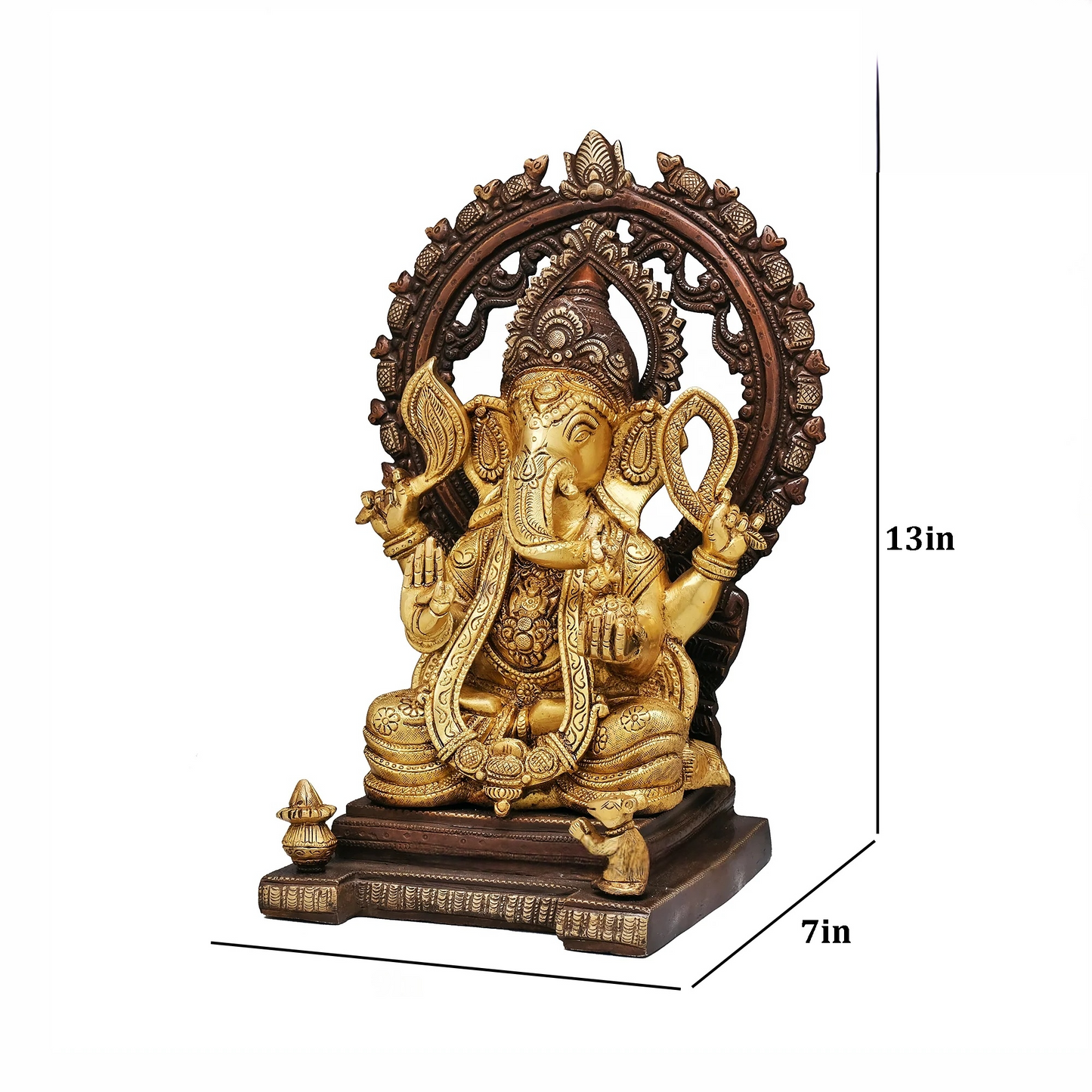Brassaura® Brass Ganesha Statue with Prabhavali | Height 13 Inches