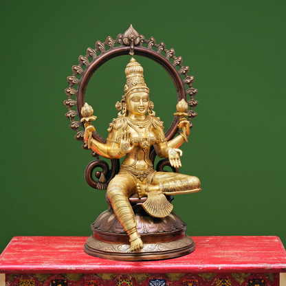 ब्रासोरा® वृंदावन वेणुगोपाल कृष्ण पीतल की प्रतिमा मोर के साथ | एंटीक नीला और सुनहरा रंग | ऊँचाई 20 इंच