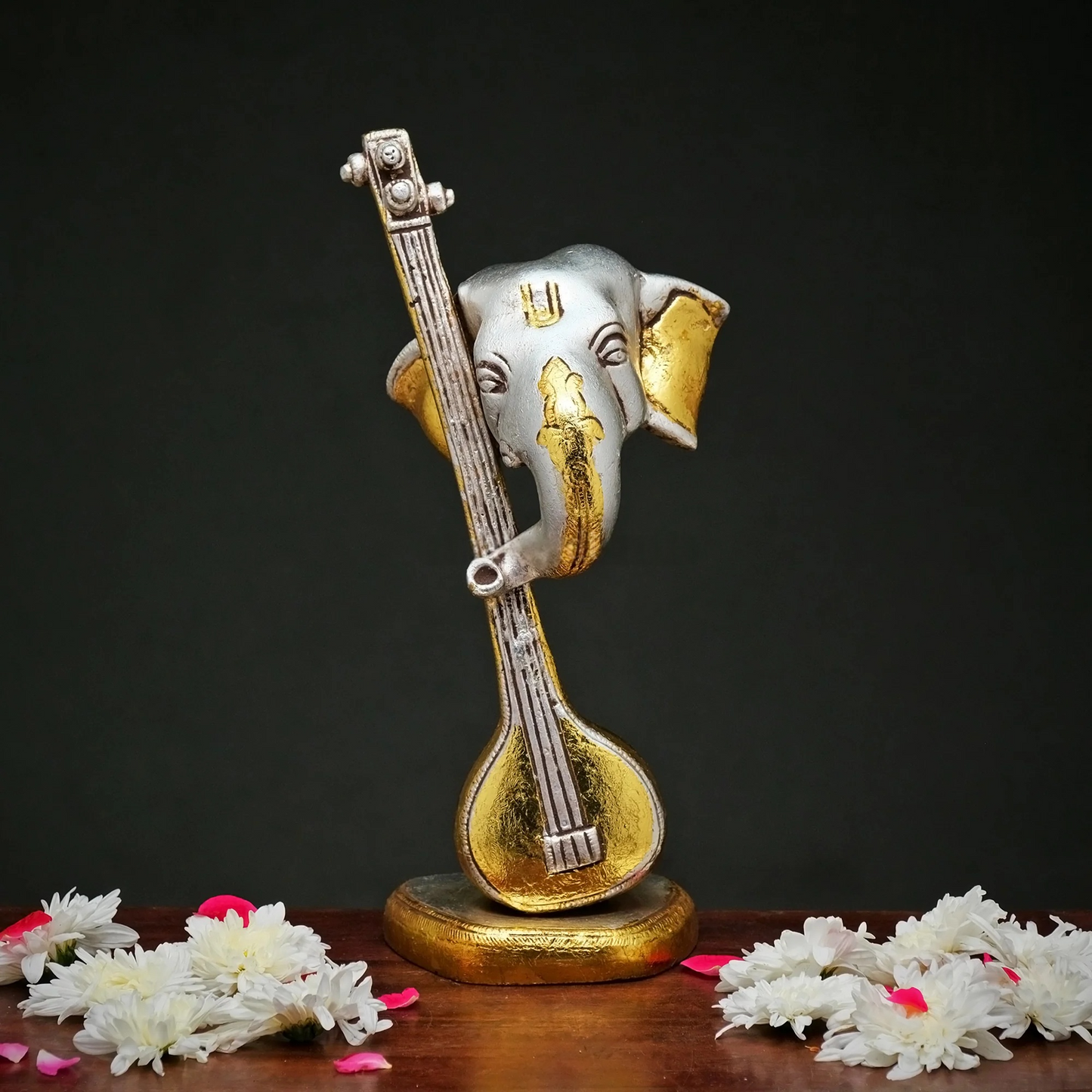 Brassaura® Brass Ganesha with Veena | Height 11.5 Inches