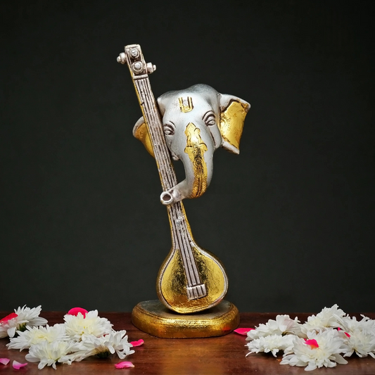 Brassaura® Brass Ganesha with Veena | Height 11.5 Inches