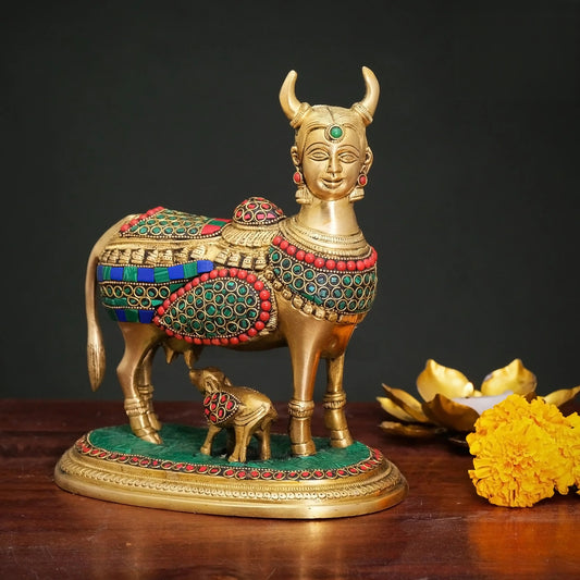 Brassaura® Brass Kamdhenu Maa Statue | Height 9 Inches