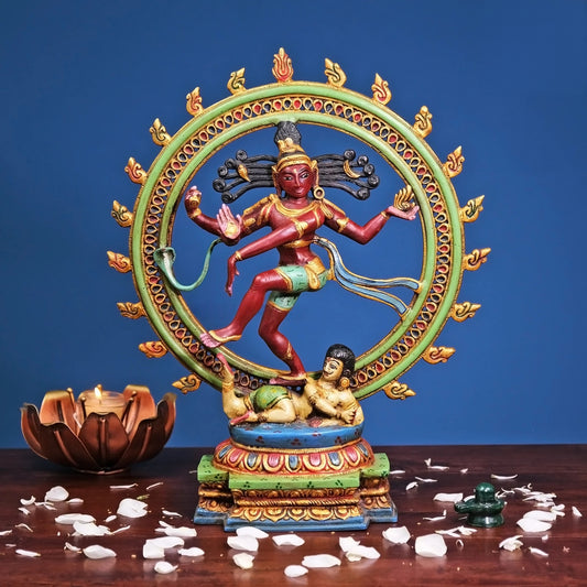Brassaura® Nataraja Dancing Shiva Brass Statue | Pure Brass with Hand-Painted Detailing | Height 22 Inches
