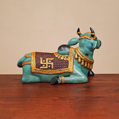Brassaura® Brass Nandi Cow Sitting Statue | Height 13 Inches