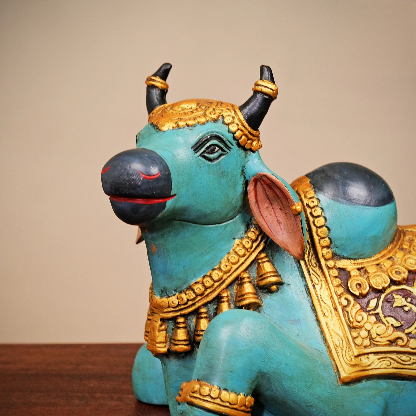 Brassaura® Brass Nandi Cow Sitting Statue Hand Painted | Height 15 Inches