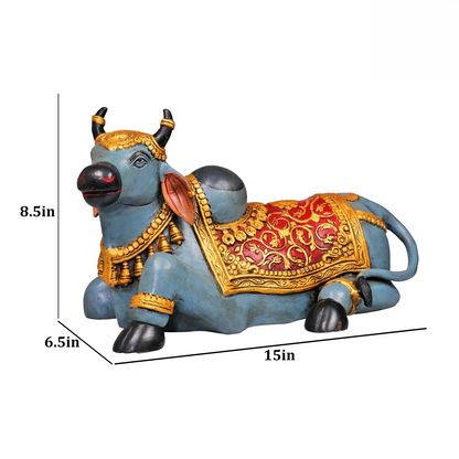 Brassaura® Brass Nandi Cow Sitting Statue Hand Painted | Height 15 Inches