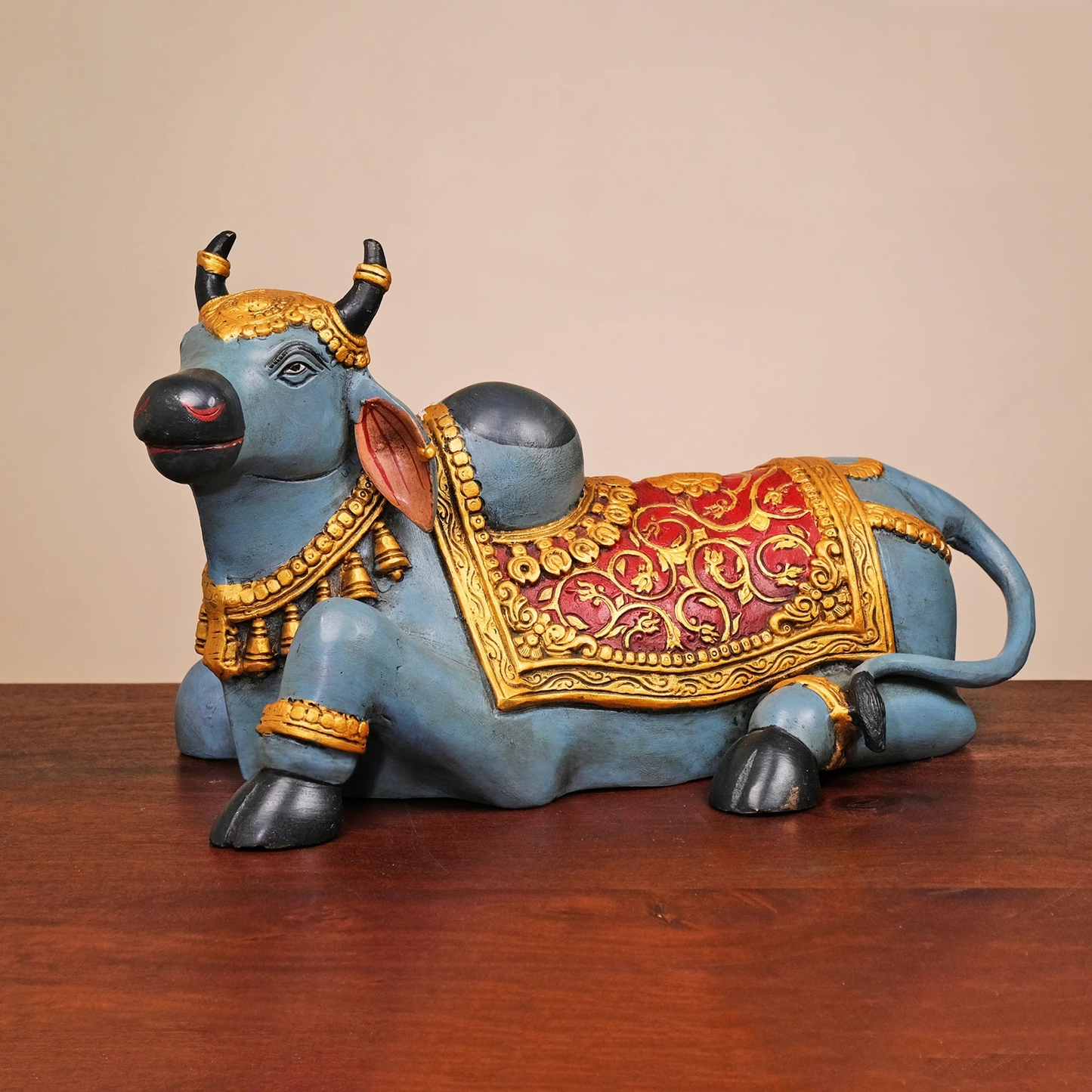 Brassaura® Brass Nandi Cow Sitting Statue Hand Painted | Height 15 Inches