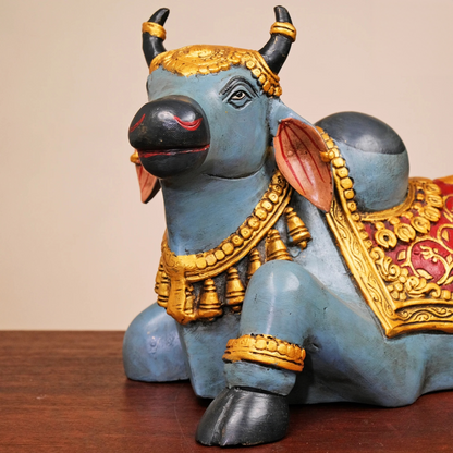 Brassaura® Brass Nandi Cow Sitting Statue Hand Painted | Height 15 Inches