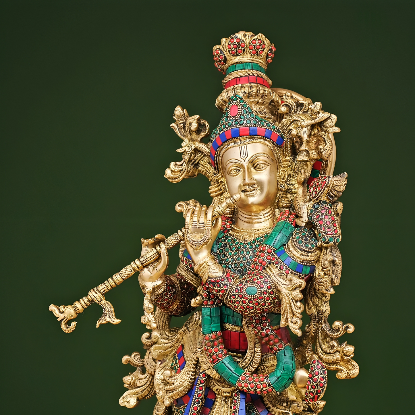 Brassaura® Brass Radha & Krishna Statue with Stonework | Height 26 Inches