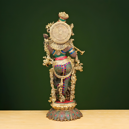 Brassaura® Brass Radha & Krishna Statue with Stonework | Height 26 Inches