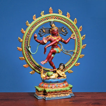 Brassaura® Nataraja Dancing Shiva Brass Statue | Pure Brass with Hand-Painted Detailing | Height 22 Inches