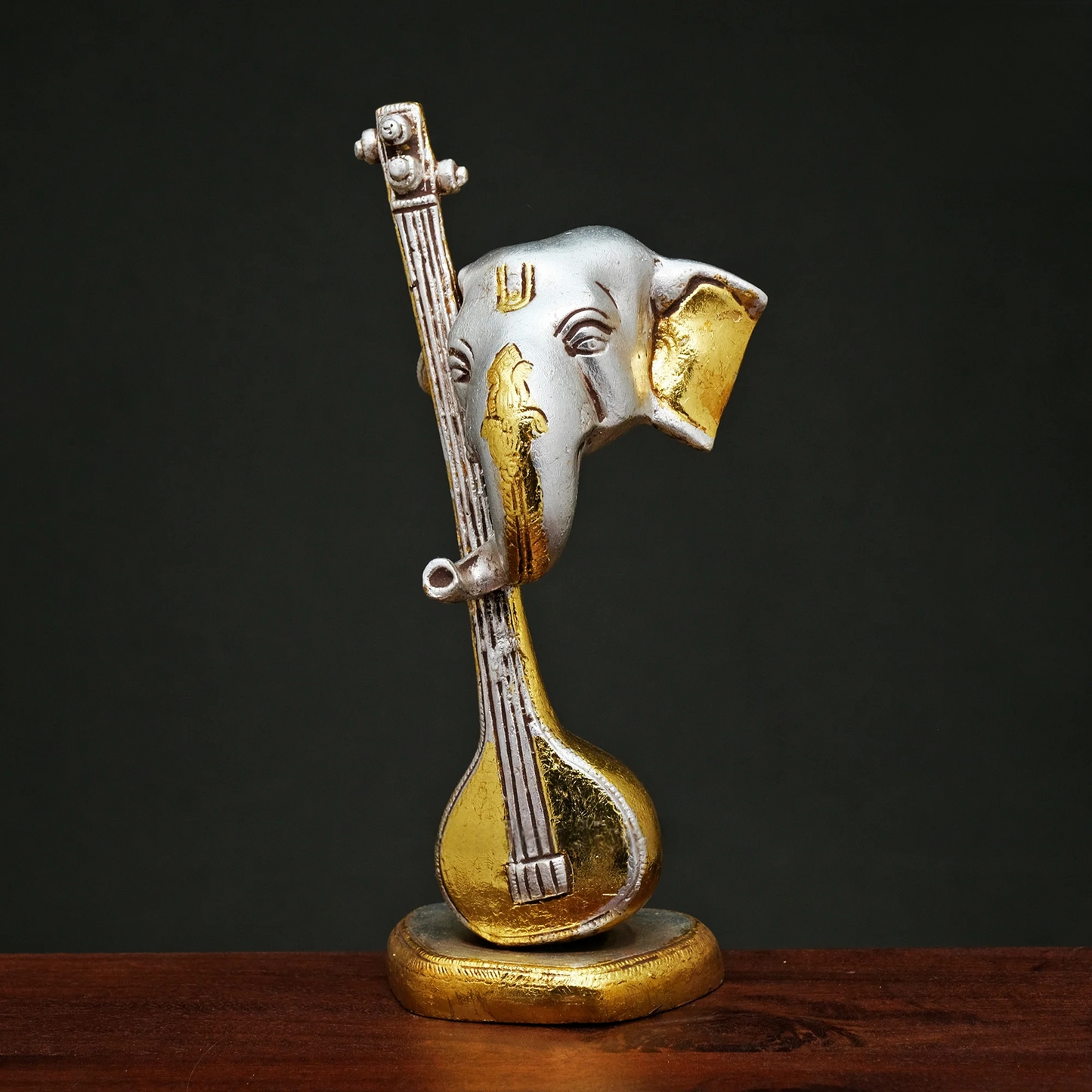 Brassaura® Brass Ganesha with Veena | Height 11.5 Inches