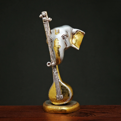 Brassaura® Brass Ganesha with Veena | Height 11.5 Inches
