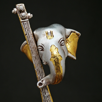 Brassaura® Brass Ganesha with Veena | Height 11.5 Inches
