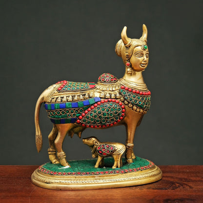 Brassaura® Brass Kamdhenu Maa Statue | Height 9 Inches