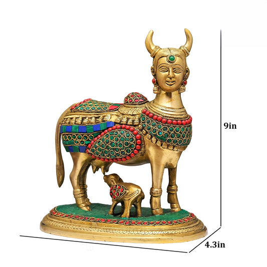Brassaura® Brass Kamdhenu Maa Statue | Height 9 Inches