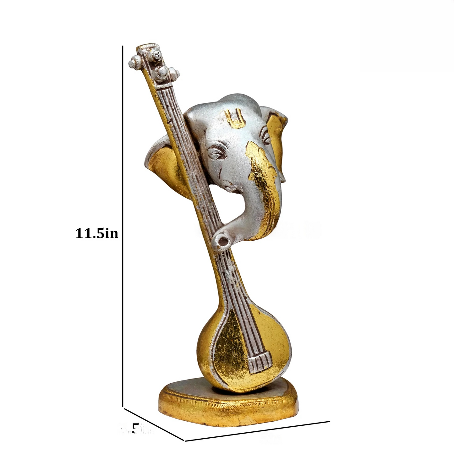 Brassaura® Brass Ganesha with Veena | Height 11.5 Inches
