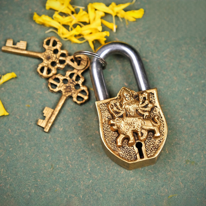 Brassaura® Brass Goddess Durga Lock with Keys | Height 4.5 Inches