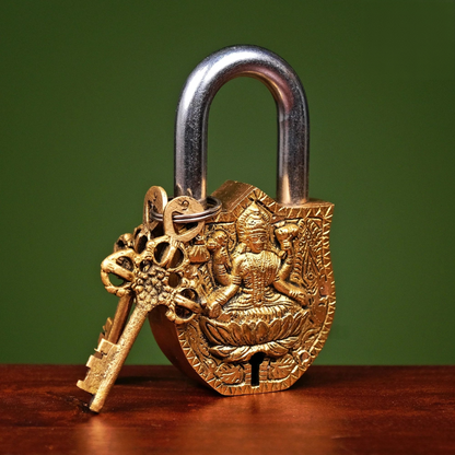 Brassaura® Brass Lakshmi Lock with Keys | Height 4.5 Inches