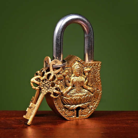 Brassaura® Brass Lakshmi Lock with Keys | Height 4.5 Inches