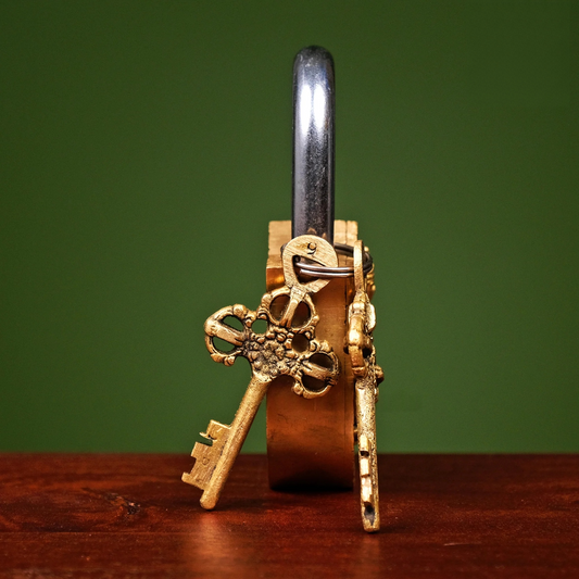 Brassaura® Brass Lakshmi Lock with Keys | Height 4.5 Inches