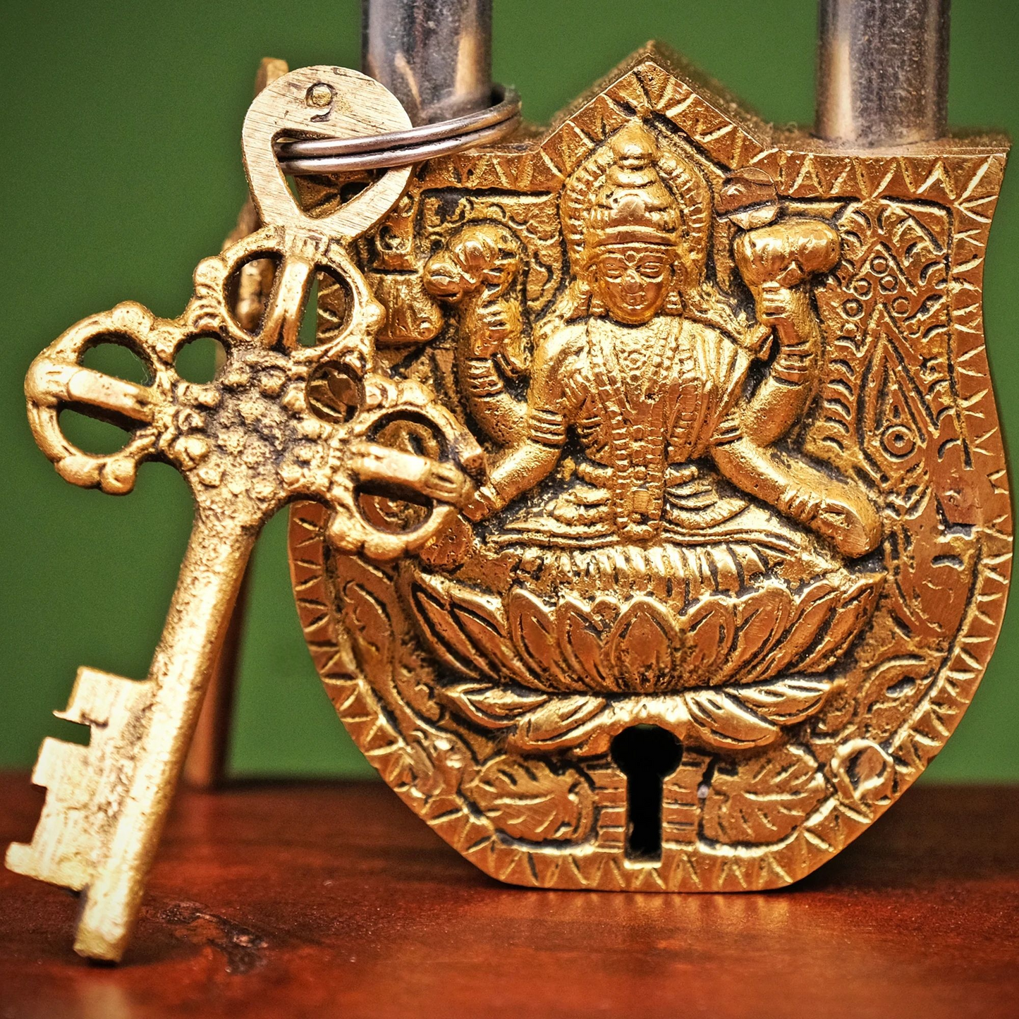 Brassaura® Brass Lakshmi Lock with Keys | Height 4.5 Inches