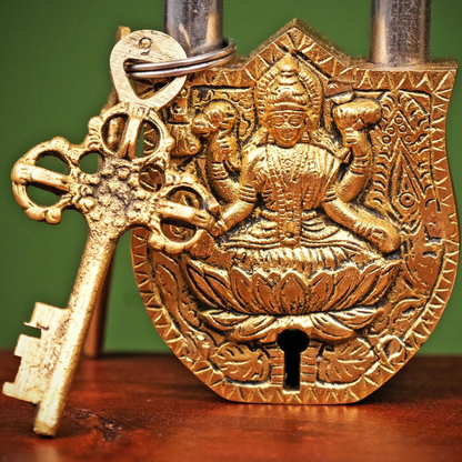 Brassaura® Brass Lakshmi Lock with Keys | Height 4.5 Inches