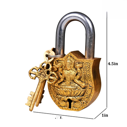 Brassaura® Brass Lakshmi Lock with Keys | Height 4.5 Inches