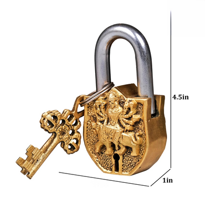 Brassaura® Brass Goddess Durga Lock with Keys | Height 4.5 Inches