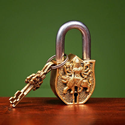 Brassaura® Brass Goddess Durga Lock with Keys | Height 4.5 Inches