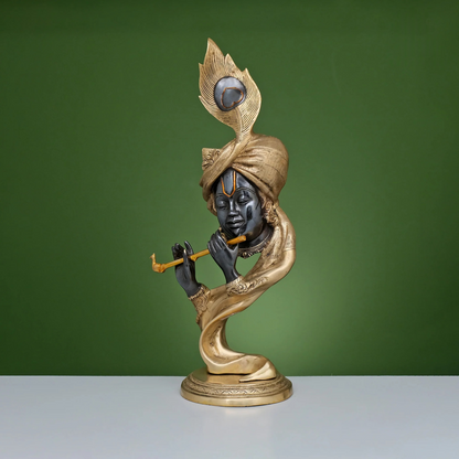 Brassaura® Brass Modern Krishna Idol Playing Bansuri | Height 20 Inches