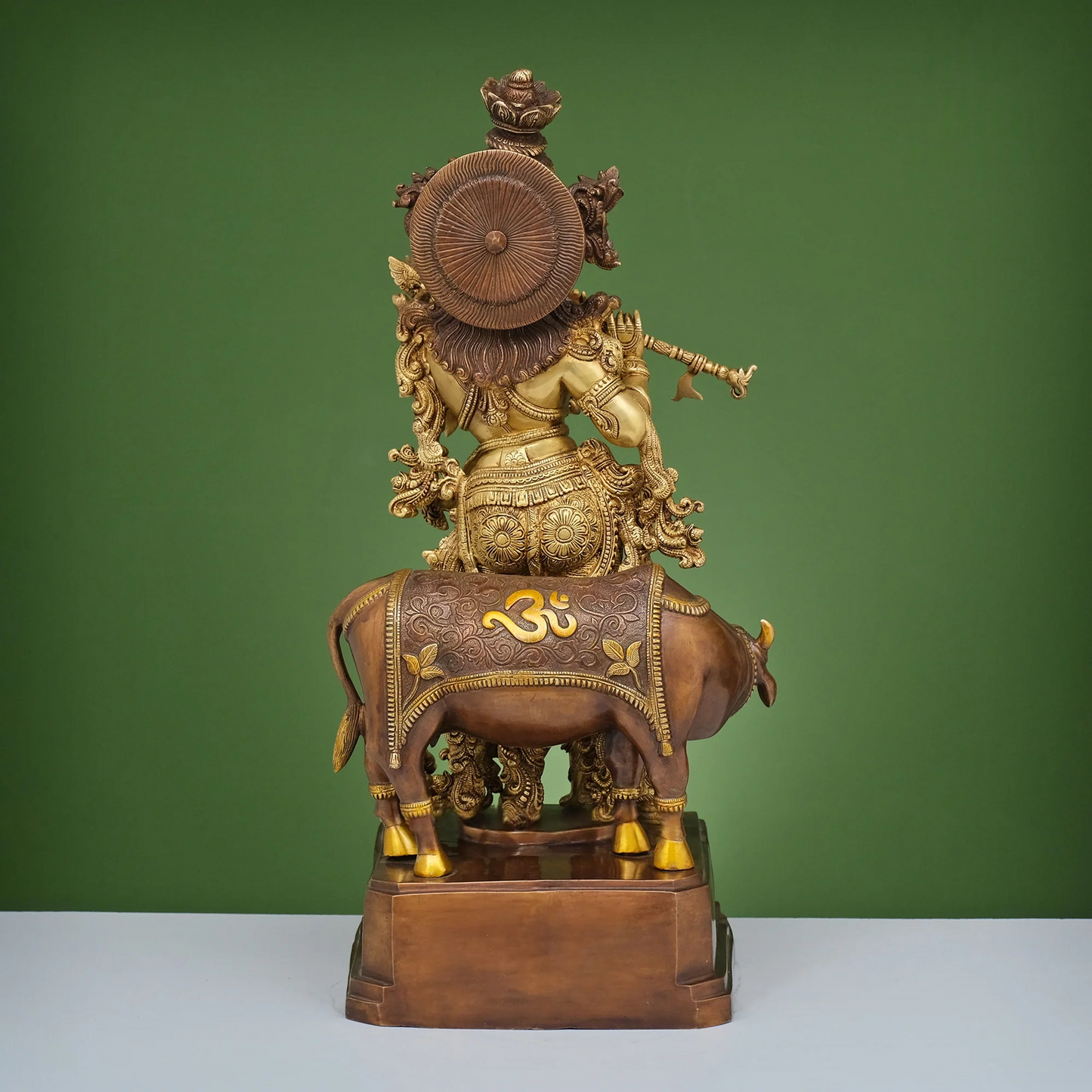 Brassaura® Brass Krishna with Cow Statue | Height 28 Inches