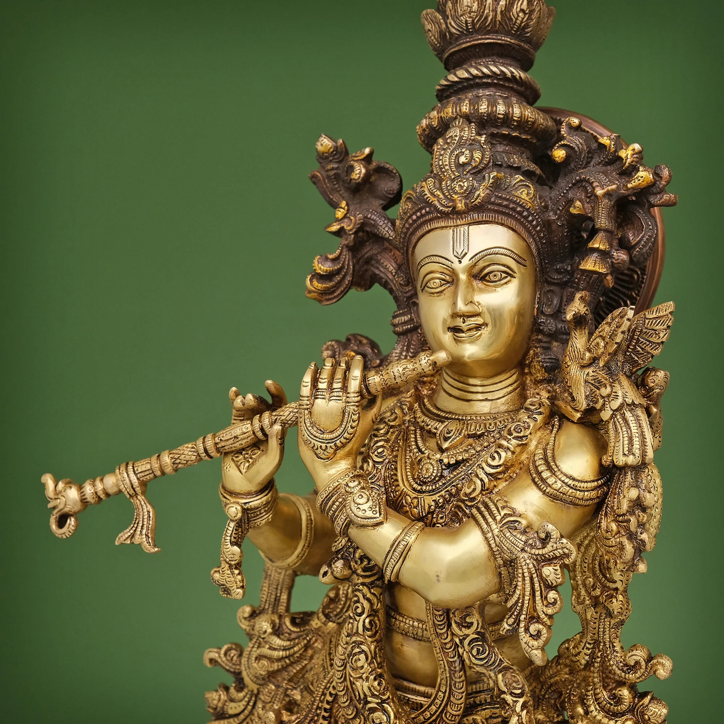 Brassaura® Brass Krishna with Cow Statue | Height 28 Inches
