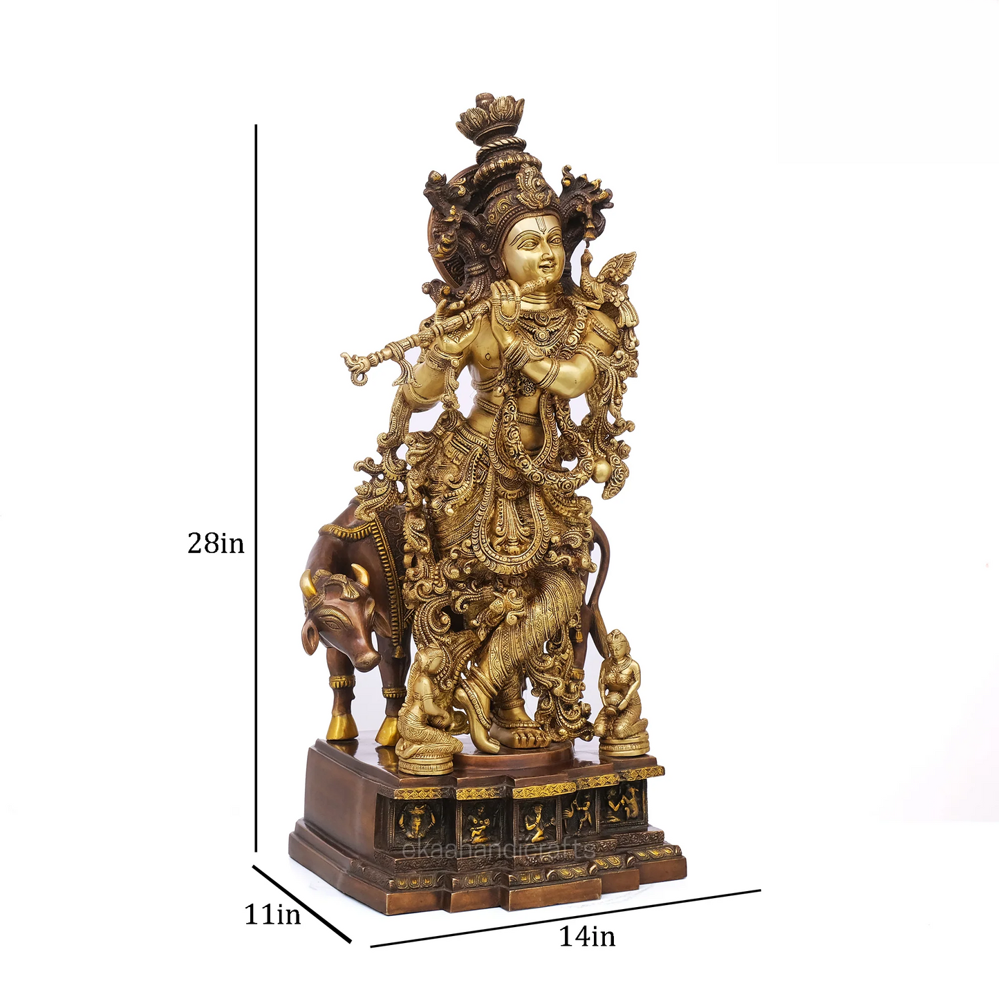 Brassaura® Brass Krishna with Cow Statue | Height 28 Inches