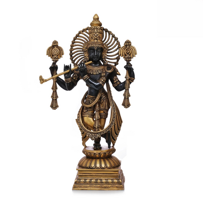 Brassaura® Brass Krishna Statue for Home Temple Decor | Height 24 Inches