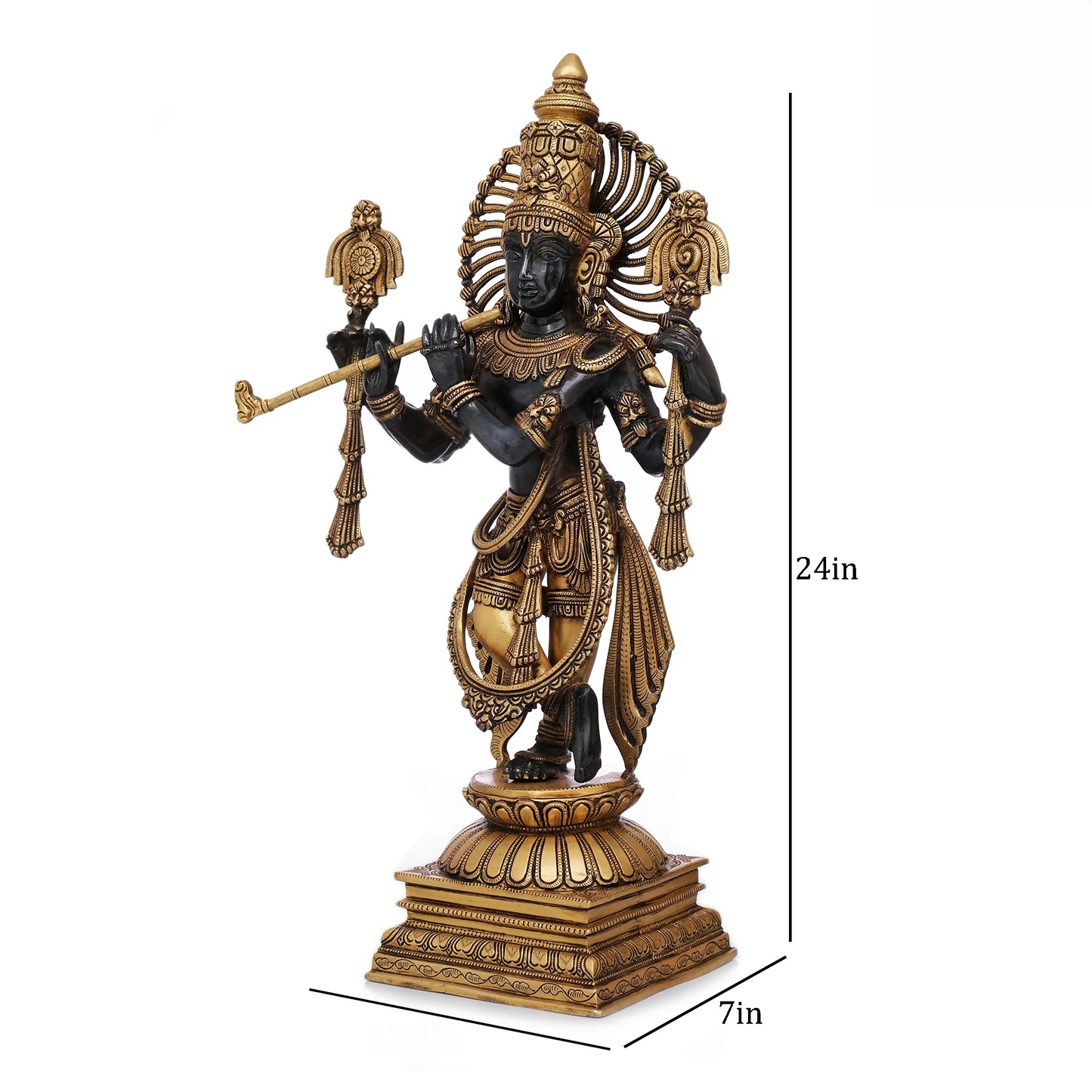 Brassaura® Brass Krishna Statue for Home Temple Decor | Height 24 Inches