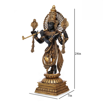 Brassaura® Brass Krishna Statue for Home Temple Decor | Height 24 Inches